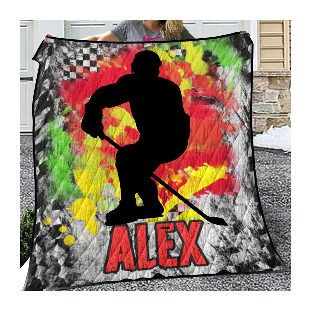 Custom Boys Ice Hockey Quilt Cover and Pillow Set, Personalise Ice ...