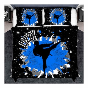 Personalized Taekwondo Bedding Set for Girls, Custom Bed Set for Karate Girls, Taekwondo Duvet Cover With Name plus PIllows Customized