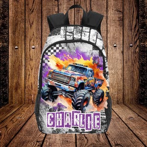 Custom  Monster Truck Backpack for Kids, Motorsports Bags, Back to School Trucks Backpacks for Kids, Customized Extreme Sports School Bags