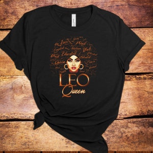 African American Leo Queen, Birthday Shirt for Women, Leo Gift, July Birthday, August Birthday, Zodiac Shirt, Cool Funky Tee for Bday