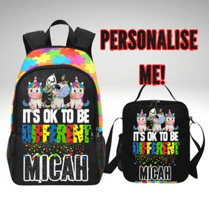 Sac à dos pour enfants It's OK to Be Different pour l'autisme - Sac de sensibilisation à l'autisme - Cartable de rentrée pour enfant autiste - Cadeau pour fille autiste