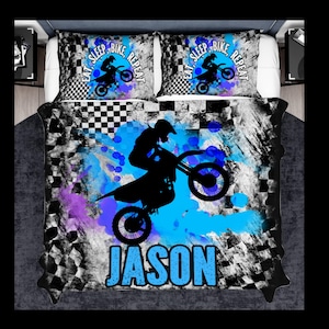 Personalized Boys Dirt Bike Duvet Set, Custom Duvet And Pillow Set for Motorsports Kids, DirtBIke Bedroom, Electric Dirt Bike Bedding