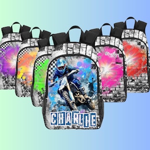 Sacs à dos de motocross personnalisés pour enfants, Sacs de motos tout-terrain garçons pour l'école, Sacs à dos de motocross personnalisés avec nom, Sacs de motocross