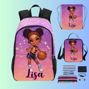 Sac à dos de basket-ball noir personnalisé pour filles, sac de basket-ball personnalisé pour filles afro-américaines - Retour à l'école pour filles entièrement personnalisable