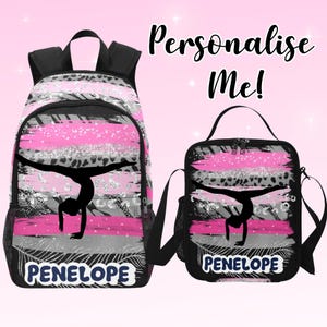 Sac à dos de gymnastique personnalisé pour fille - Sac à dos de gymnastique personnalisé avec nom - Cartable pour gymnaste avec sac à lunch assorti,