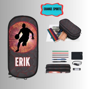 Étui à crayons de basketball personnalisé pour garçons, Étui à crayons personnalisé pour enfants de basketball, Étuis à crayons de sport, Étuis à crayons pour garçons débutants
