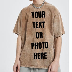 Men&#39;s Custom Printed Oversized Shirt, Personalized Text TShirt in Acid Wash Design, Baggy Streetwear for Adults With Photo or Text Name Logo