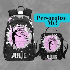 Sac à dos de gymnastique rythmique personnalisé et sac à lunch assorti, cartable personnalisé pour adolescent de gymnastique avec nom, sac