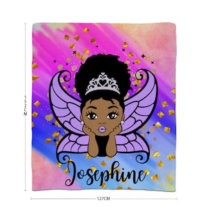 Personalized Blanket For Black Girls - African American Blanket for Kids - Cute Blanket for Black Princess - Princess Blanket for Afro Girls