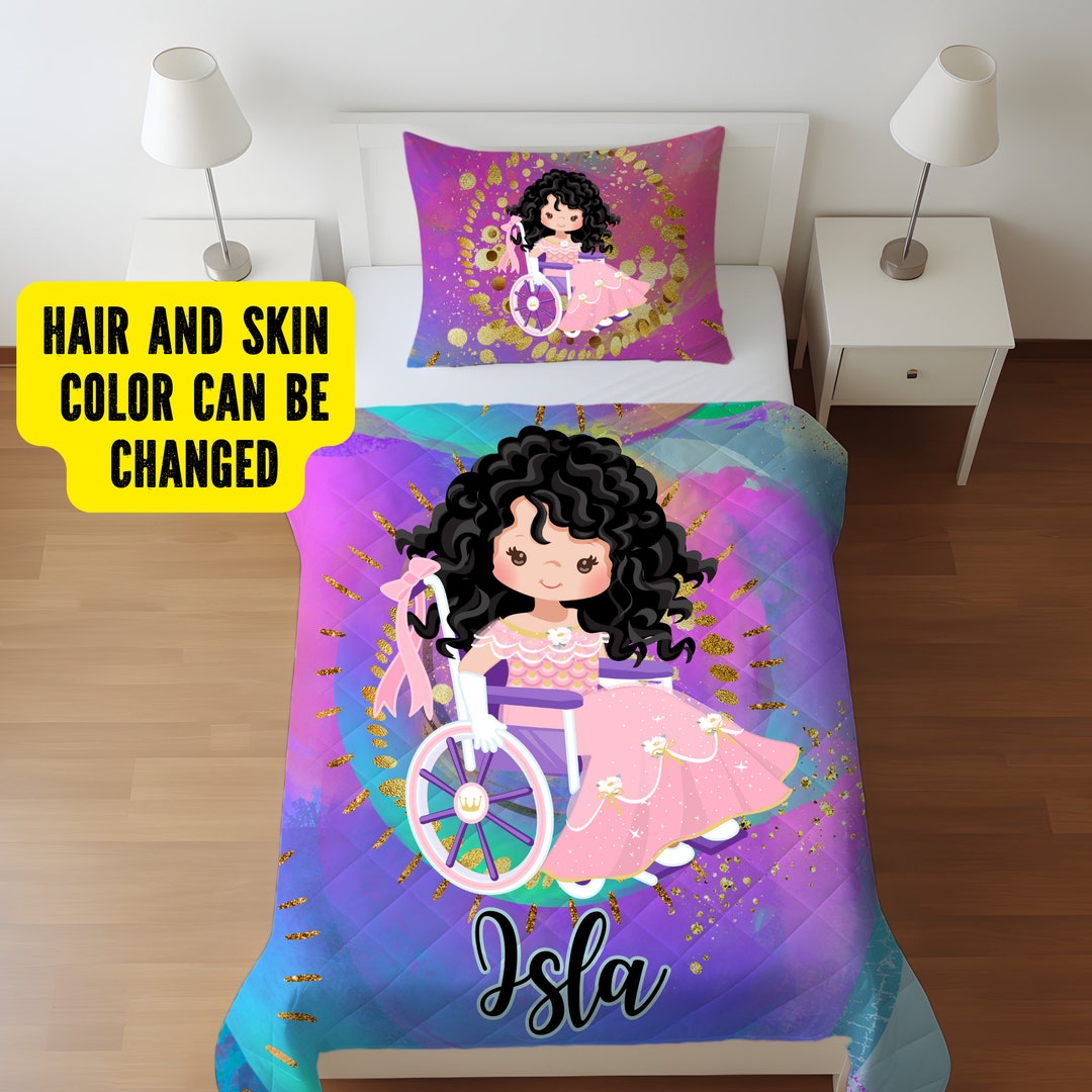 Custom Girls in Wheelchair Quilt Cover and Pillow Set, Personalised
