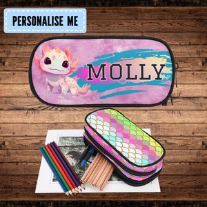 Trousse Axolotl pour enfants, papeterie personnalisée PecilCase Axoltl, trousse personnalisée pour toutes petites filles qui aiment les axolotls avec nom dessus