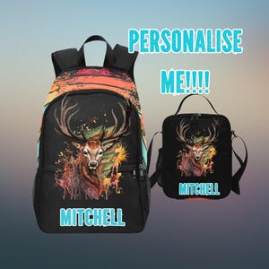 Sac à dos personnalisé cerf cerf et sac à lunch assorti pour enfants, cartable personnalisé pour chasseurs, sacs à dos de chasse pour enfants cartable cerf
