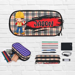 Trousse Builder pour garçons avec nom, trousse de travailleurs de la construction pour enfants, papeterie personnalisée pour garçons pour la rentrée des classes