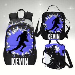 Sac à dos de football américain pour enfant, ensemble sac à dos de football personnalisé et boîte à lunch, sac à dos avec boîte à lunch assortie pour enfant sportif