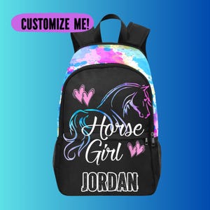 Sac à dos personnalisé pour fille cheval et sac à lunch assorti pour fille, sacs cheval avec nom pour l'école, cadeaux pour cavaliers, sports équestres personnalisés