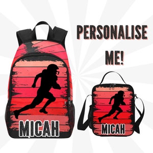 Sac à dos de football américain pour garçons personnalisé avec son nom, cartable personnalisé pour sac à dos de football pour enfants, style rétro, sac à dos élégant