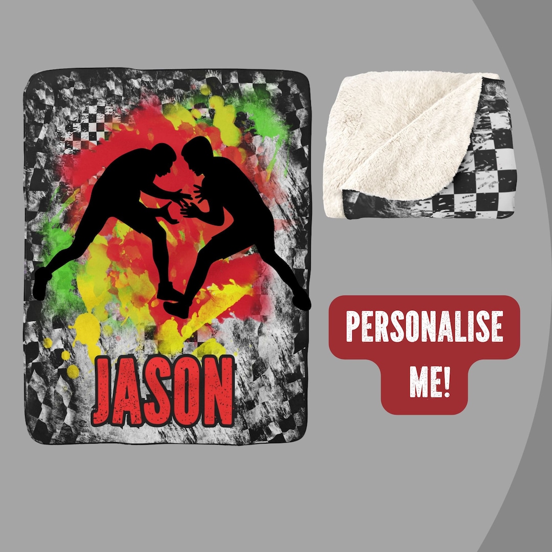 Boys Wrestling Blanket With Name On, Personalize Blanket for Wrestler