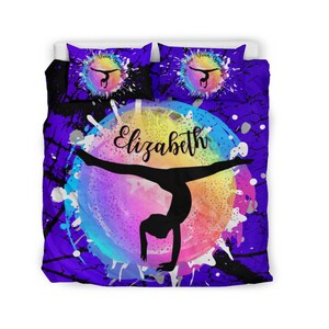 Personalized Gymnastics Bedding Set for Girls, Custom Bed Set for Gymnasts, Gymnastics Duvet Cover With Name plus PIllows Customized