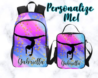 Sac à dos personnalisé pour enfant pour gymnaste, sac à dos de gymnastique avec sac à lunch assorti portant le nom, cartable personnalisé pour gymnaste