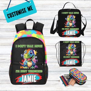 Sac à dos pour enfants autistes I Don't Talk Much Im Busy Thinking, Sac à dos silencieux pour écoliers, Sacs à dos pour enfants autistes avec dinosaures