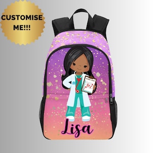 Sac à dos docteur noir pour fille, sac d'infirmière avec sac à lunch assorti, cartable pour docteur enfants fille tout-petits afro-américains