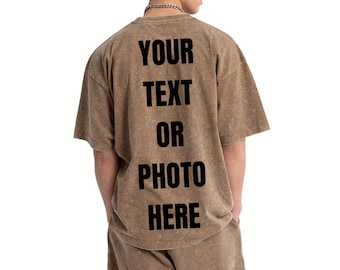 Men's Custom Printed Oversized Shirt, Personalized Text TShirt in Acid Wash Design,