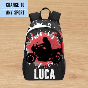 Sac à dos moto pour garçon avec nom - Cartables motocross pour enfants, sac à dos pour motards enfants, cartables personnalisés avec nom sur changement de couleur