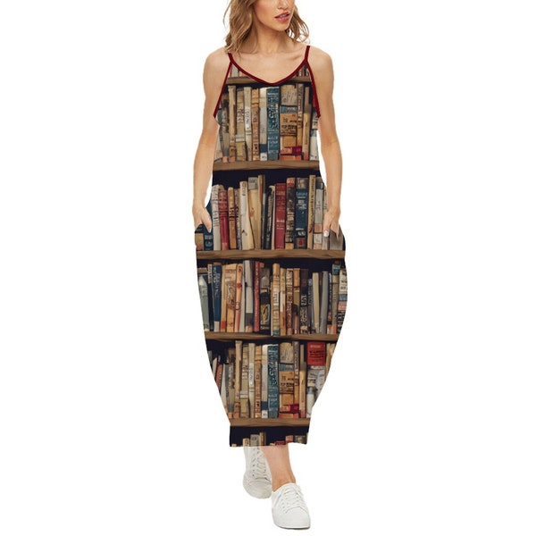 Book Lover Maxi Dress With Pockets for Women, Teacher Dress, Dress for Teacher Assistant Gift for Librarian Mom, Library Loves Reading To