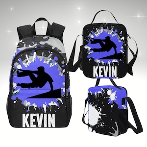 Sac à dos garçon pour parkour enfants, ensemble sac à dos personnalisé Free Runners et boîte à lunch, sac à dos pour enfants avec boîte à lunch assortie pour enfants