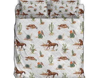 Horse Bedding for Girls, Cactus Duvet Set, Western Bedding, Country Themed Duvet Set,