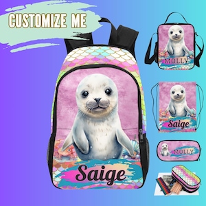 Sac à dos en phoque, sac à lunch, ensemble trousse et sac à cordon, sacs en phoque pour la rentrée, cadeaux en phoque pour toute-petite fille, sacs à dos