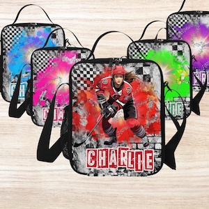 Sac à lunch de hockey sur glace personnalisé pour enfants, Sac à lunch de hockey sur glace personnalisé avec nom, Cadeaux hockey, Hockey sur glace pour filles, Cadeaux hockey pour filles