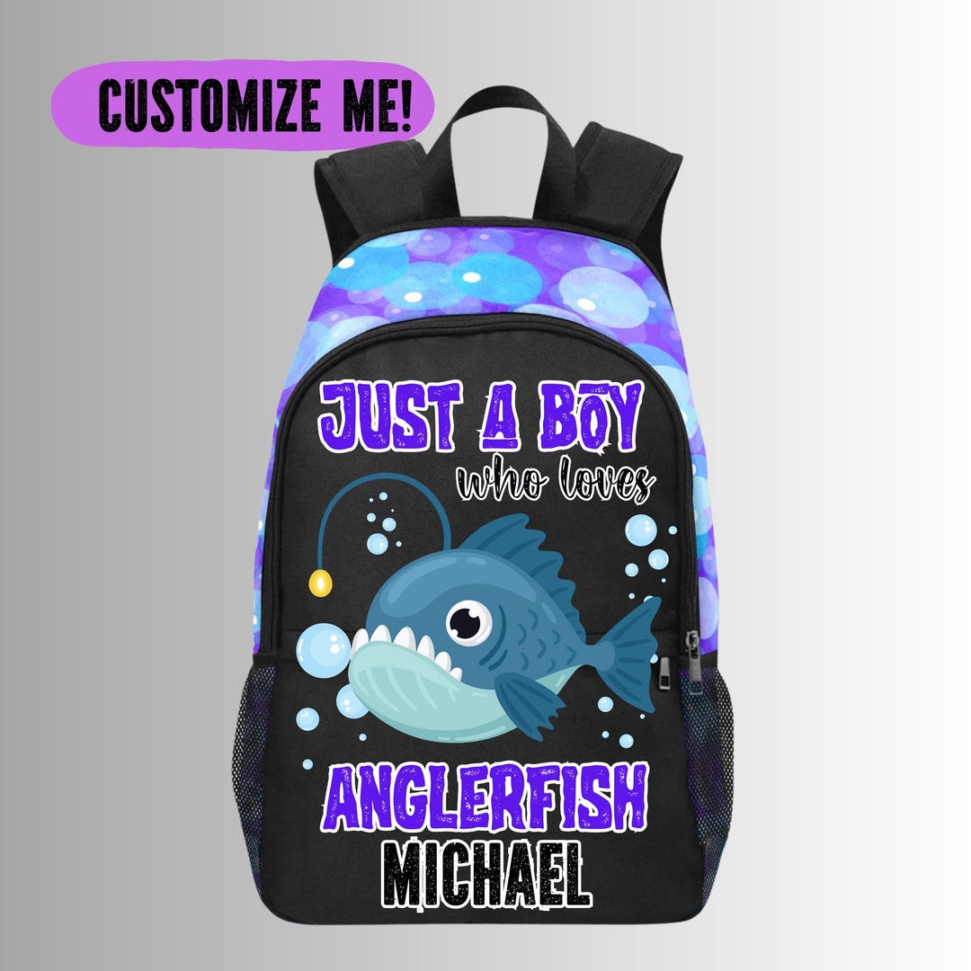 Just A Boy Who Loves Anglerfish Backpack, Funny Fish Gifts for Kids ...