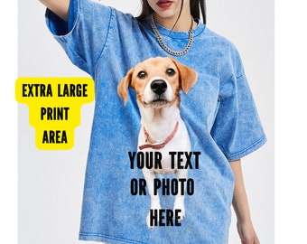 Custom Printed Oversized Shirt for Women OR Men, Personalized TShirt in Acid Wash Design, Baggy Streetwear for Adults With Photo or Text