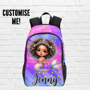 Personalized Black Girl Mermaid Backpack for Girls - Customized Black Girls Backpack for School -  African American Mermaid Bag for School