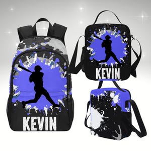 Sac à dos garçon pour enfants, sac à dos de baseball personnalisé et boîte à lunch, sac à dos pour enfants avec boîte à lunch assortie pour fans de baseball