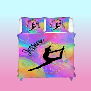 Personalized Dancer Bed Cover , Custom Bed Set for Dancing Girls, Dance Duvet Set With Name plus PIllows Customized With Name for Birthdays