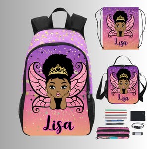 Sac à dos personnalisé pour fille noire - Sac à dos princesse pour enfant - Sac personnalisé pour fille afro-américaine - Sac d'école pour enfant