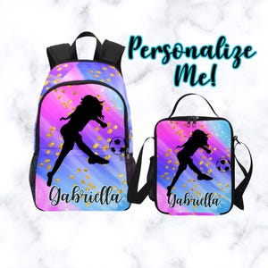 Sac à dos enfant personnalisé pour footballeuses, sac à dos footballeur avec sac à lunch assorti portant le nom, cartable personnalisé pour enfants sportifs