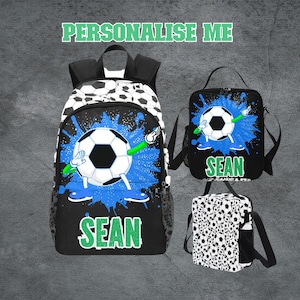 Tamponner sac à dos de football et sac à lunch pour enfants, sac à dos pour enfants de football garçons, sac d'école de football cartable, cadeaux de football amusants