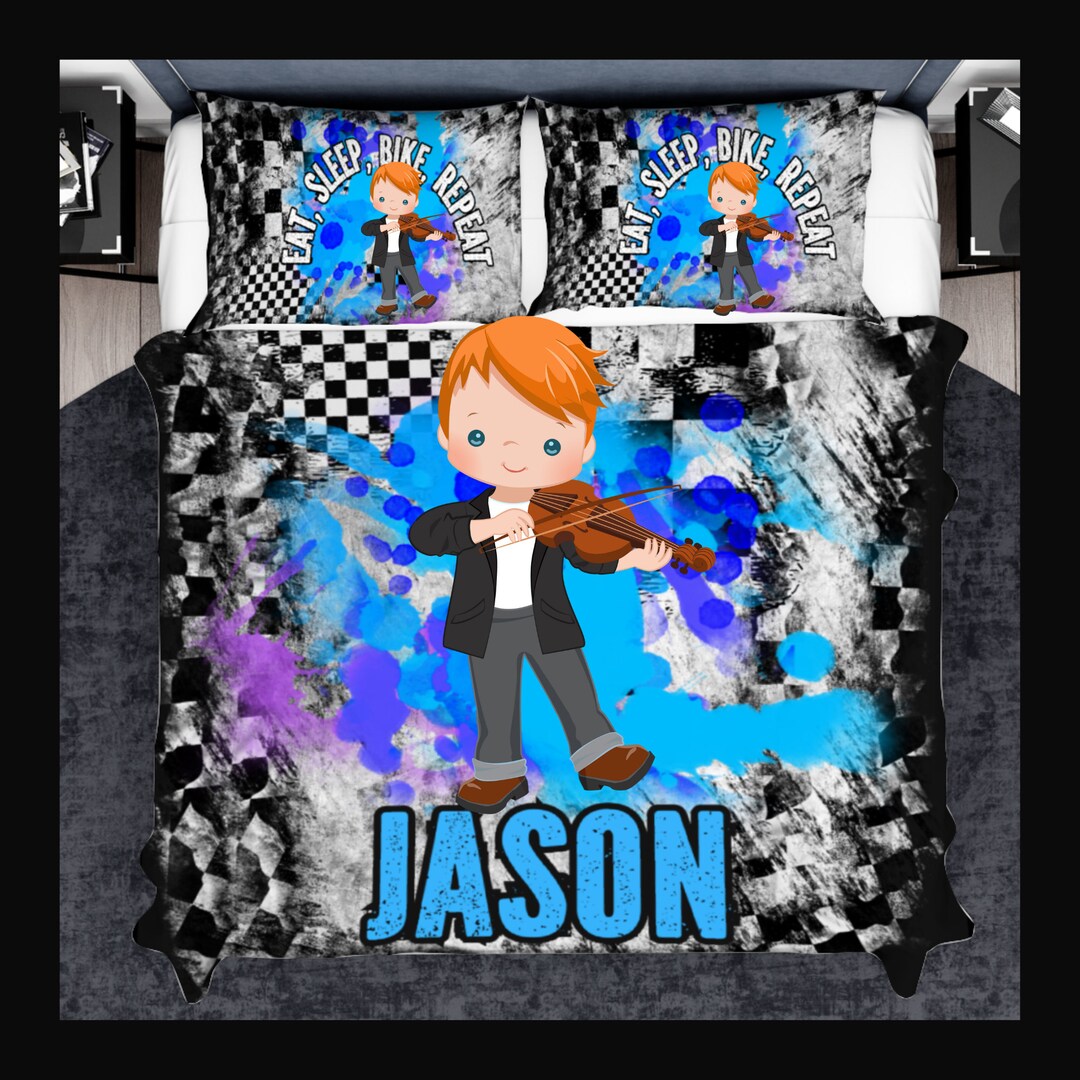 Customized Violin Player Bedding for Young Boys, Toddler Violinist