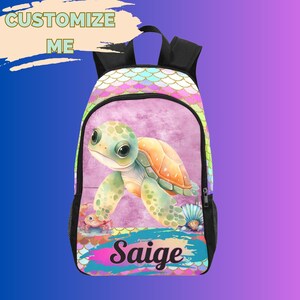 Sac à dos tortue personnalisé pour toute-petite fille, sacs Sealife pour la rentrée scolaire, cadeaux pour les amateurs de tortues pour jeunes filles et enfants