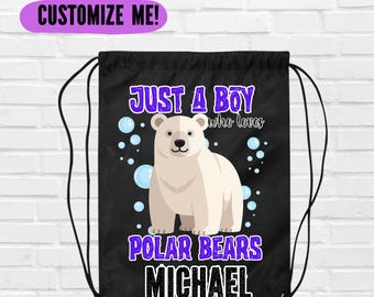 Bolsa con cordón "Solo un niño que ama a los osos polares" para la escuela, bolsa deportiva para niños que aman a los animales.