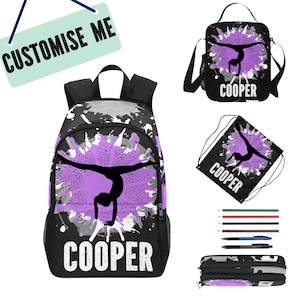 Nom Sac à dos pour filles de gymnastique, sac de gymnastique tie-dye pour l'école avec sac à lunch assorti, cartable pour enfants qui aiment la gymnastique