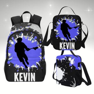 Sac à dos de crosse pour garçons pour enfants, ensemble sac à dos de crosse personnalisé et boîte à lunch, sac à dos pour enfants avec boîte à lunch assortie pour fans de sport