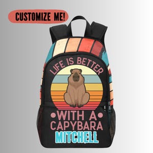 Sac à dos rétro Capybara pour enfants, sacs de rentrée personnalisés pour enfants Capybara, sacs d'école personnalisés pour enfants fans de Capybara