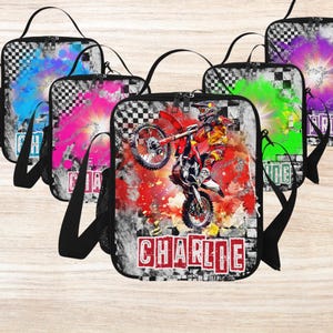 Sacs à lunch de motos tout-terrain pour garçons, Sacs à lunch personnalisés avec sangle, Sac à lunch isolé pour motocross enfants, Cadeaux pour la rentrée des motards