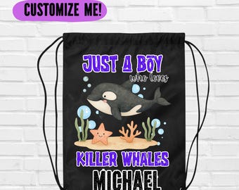 Solo un niño que ama las orcas Bolsa con cordón para la escuela, bolsa deportiva para niños que aman