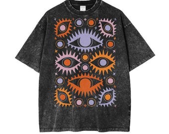 Oversized Shirt With Evil Eyes, Evil Eyes Shirts for Men And Women, Celestial T-Shirt, TShirt Oversize With All Seeing Eye Mystical, Weird