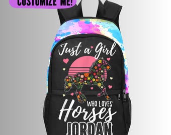 Just A Girl Who Loves Horses Backpack for Kids - Gift for Horse Lovers - Equestrian Backpack for Riders - Girl School Bag With Horses -